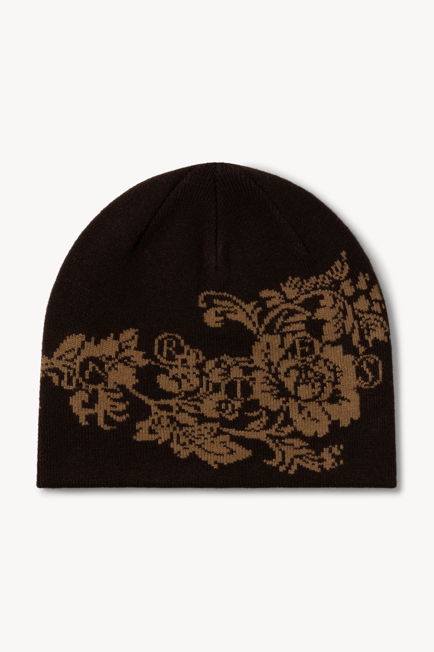 Aries Floral Skull Beanie Brown