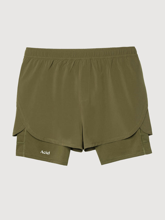Acid Running 2-in-1 Shorts Dark Olive