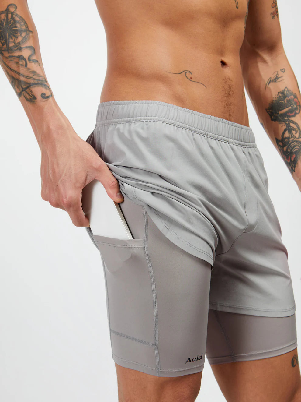 Acid Running 2-in-1 Shorts Ghost Grey