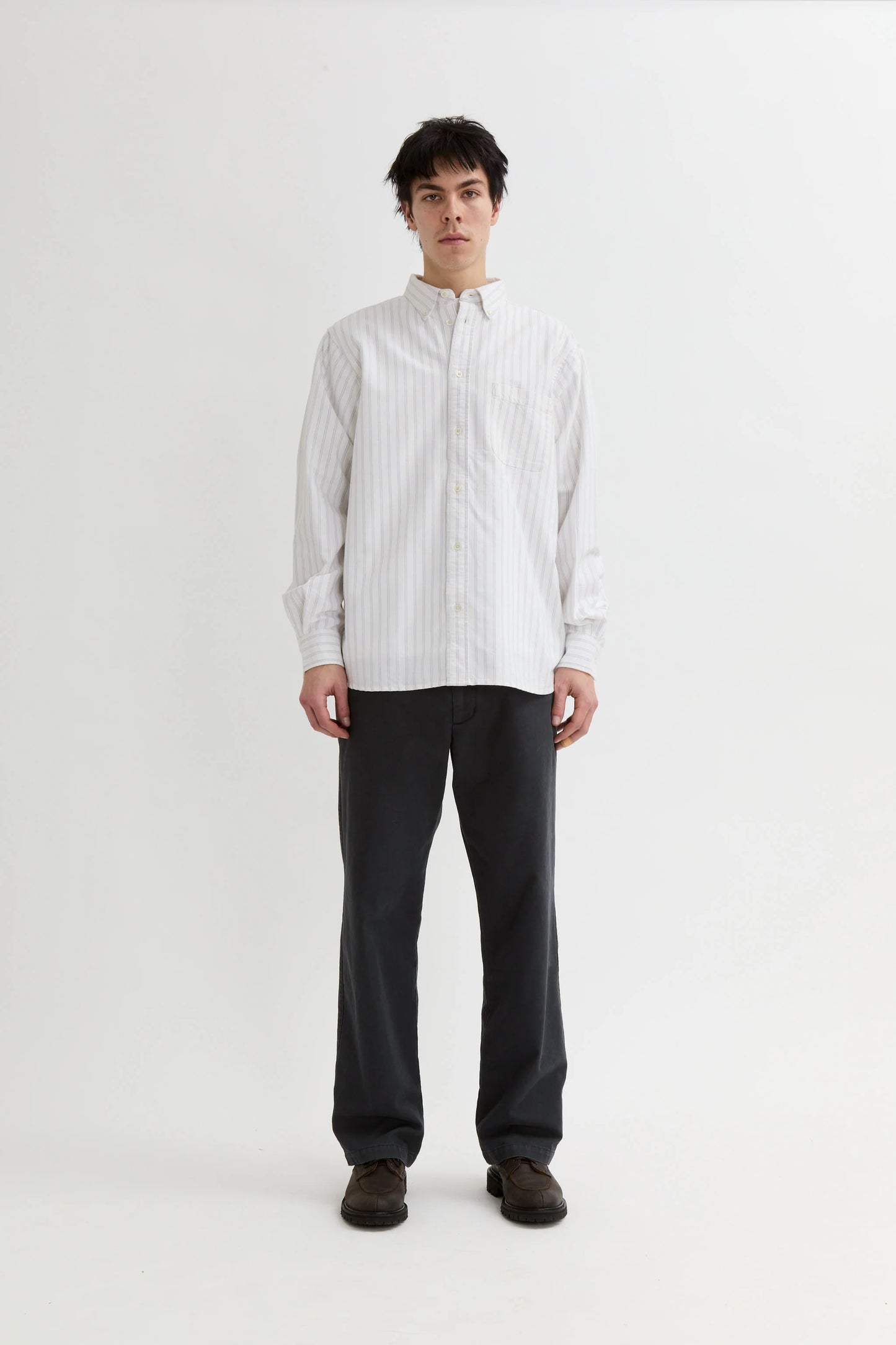 Adsum Premium Oxford Button Down Shirt White/Blue Stripe