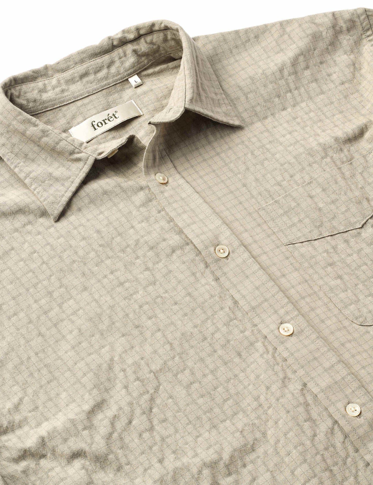 Forét Scout Relaxed Fit Micro Check Shirt Khaki Check