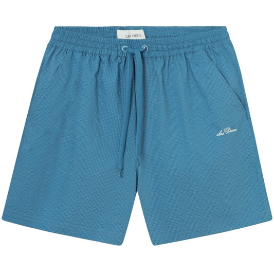 Les Deux Stan Seersucker Swim Shorts Washed Denim Blue