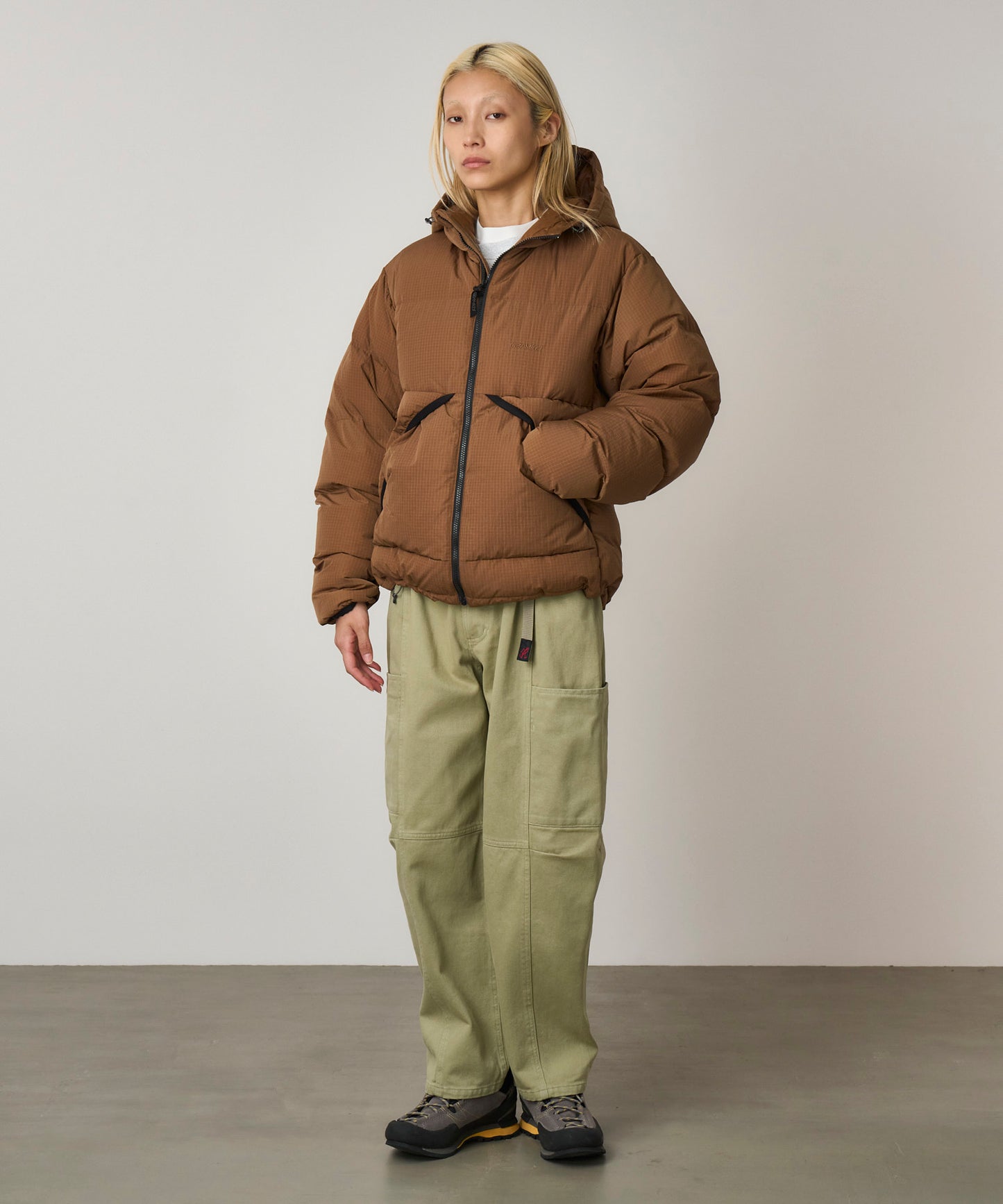 Gramicci Down Puffer Hooded Jacket Brown