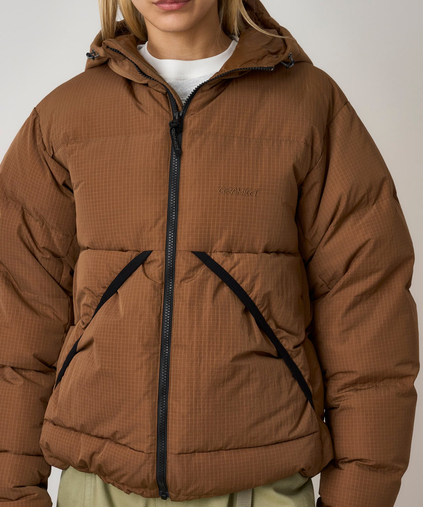 Gramicci Down Puffer Hooded Jacket Brown