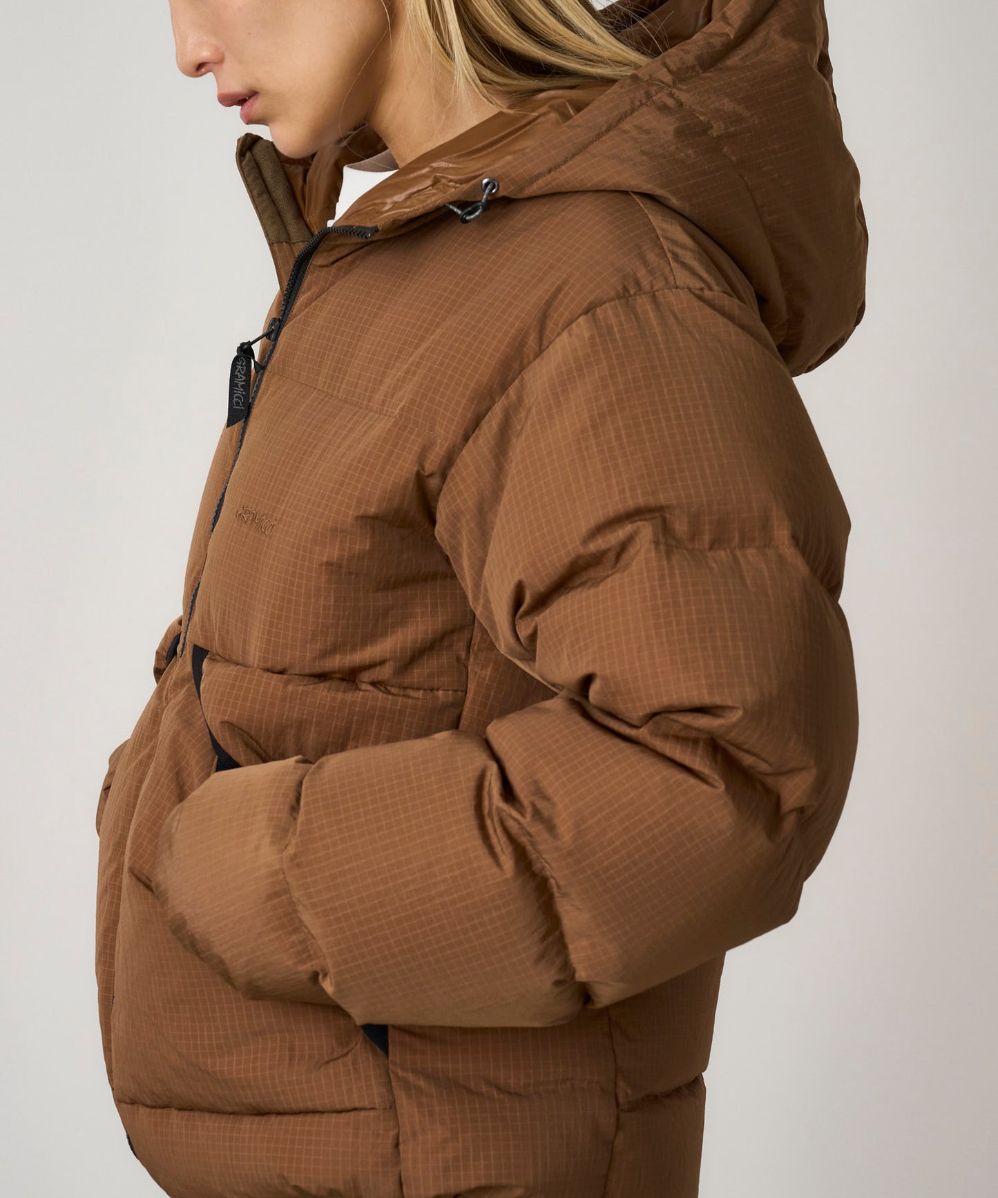 Gramicci Down Puffer Hooded Jacket Brown
