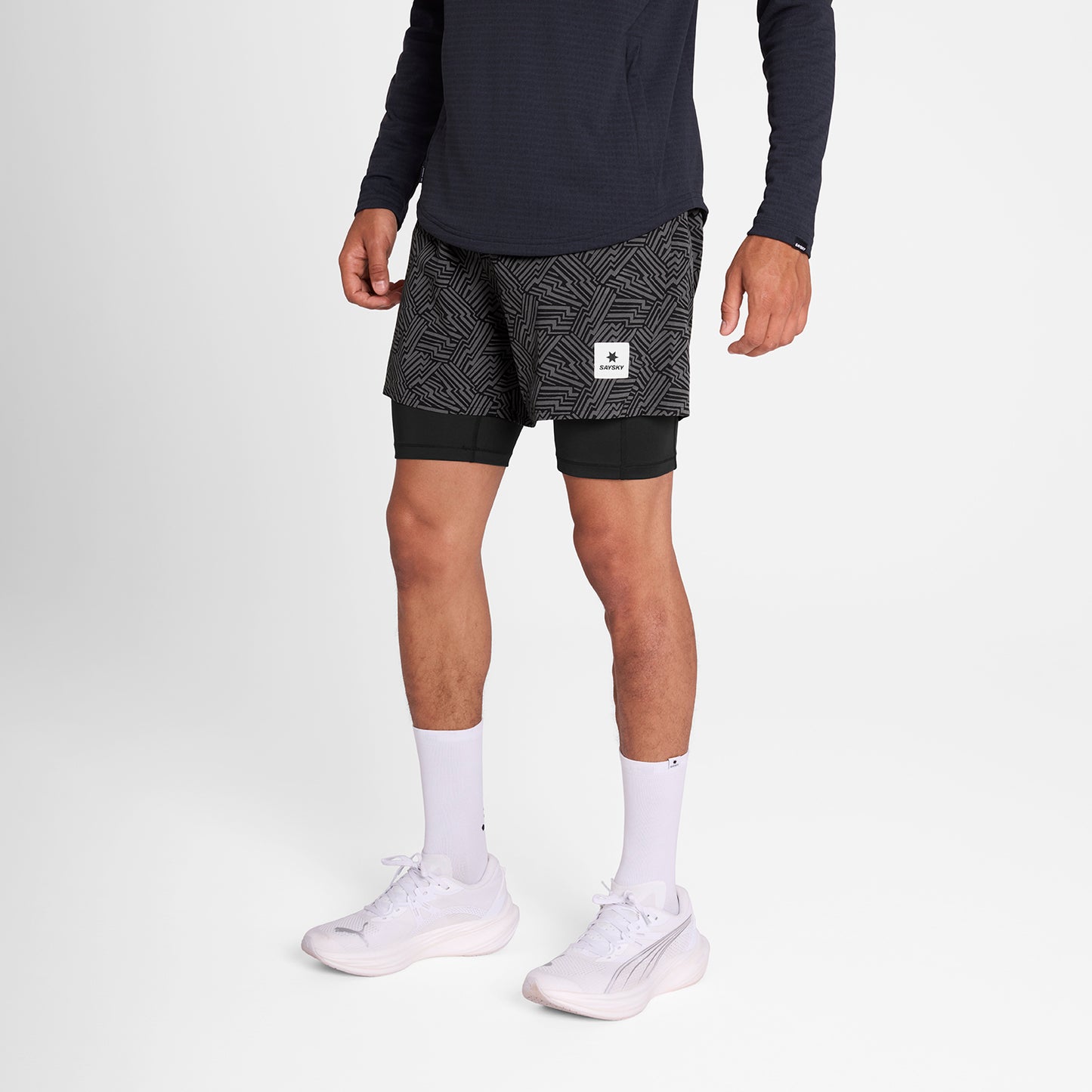 SAYSKY Reflective 2 in 1 Pace Shorts Black AOP