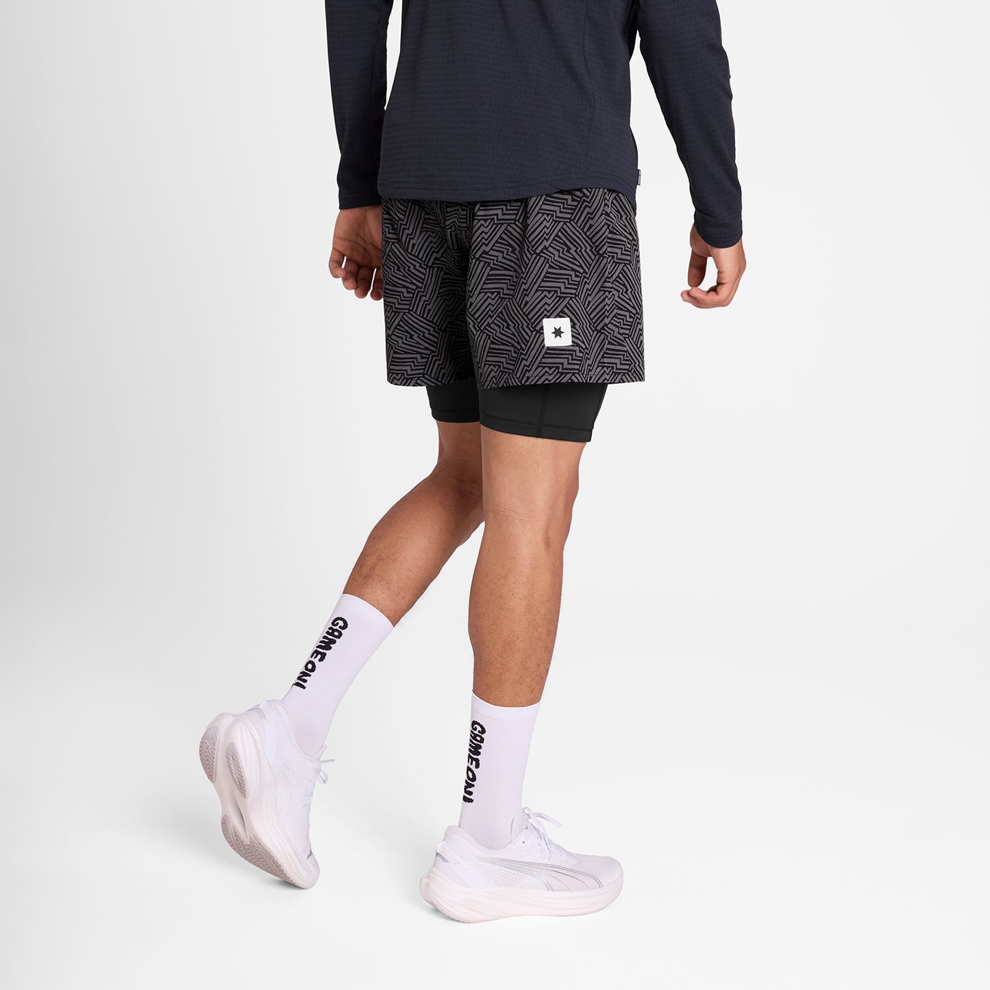 SAYSKY Reflective 2 in 1 Pace Shorts Black AOP