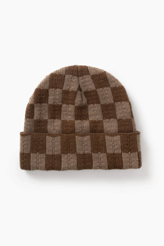 Service Works Chunky Knit Check Beanie Brown