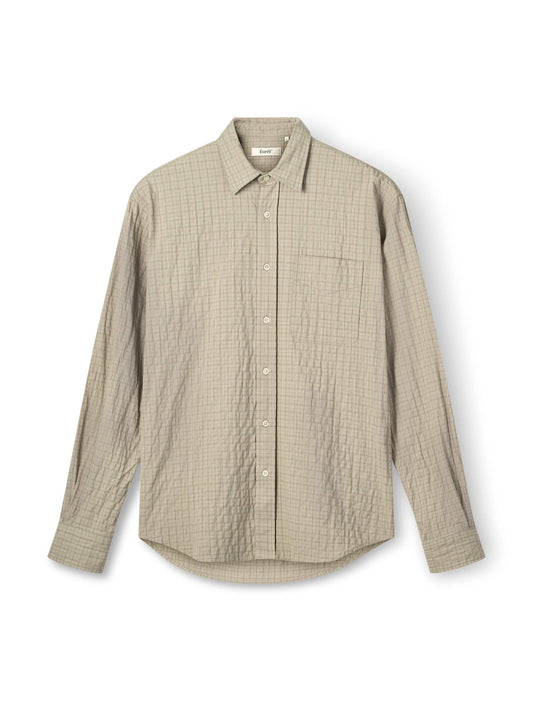 Forét Scout Relaxed Fit Micro Check Shirt Khaki Check