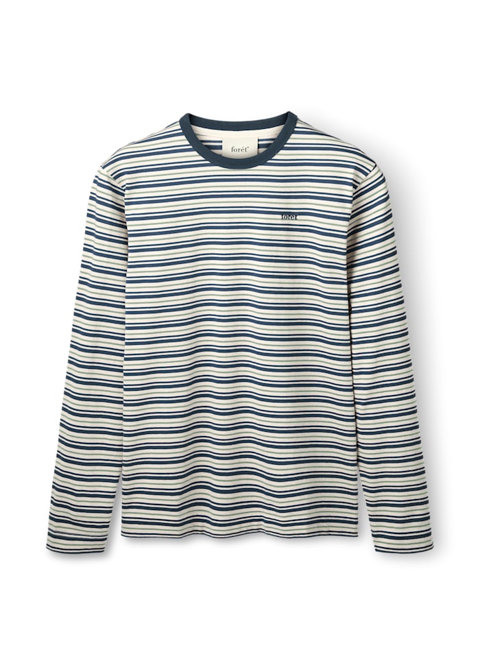 Forét Loch Long Sleeve T-shirt Navy/Green Oxide Stripe